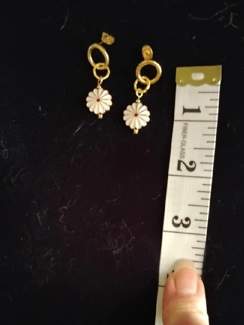 Hand Crafted Gold and White Daisy Drop Earrings with Red Center - Picture 3 of 7